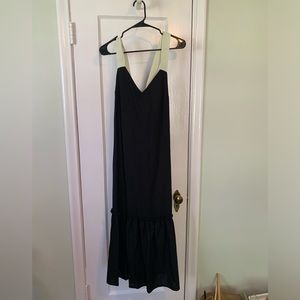 Black Tiered Maxi Dress with White Ribbon Straps